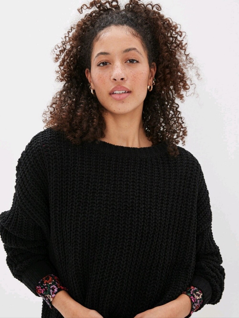 AMERICAN EAGLE Black Chenille‎ Waffle Knit Oversized Crewneck Slouchy Sweater M